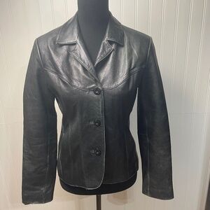 Vintage Wilson’s Fitted Distresed Leather Jacket Maxima Black Pink‎ Lining S